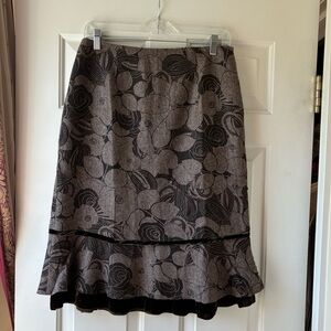 Boston Design Studio Ruffled Pencil Skirt Floral Brown Size 8